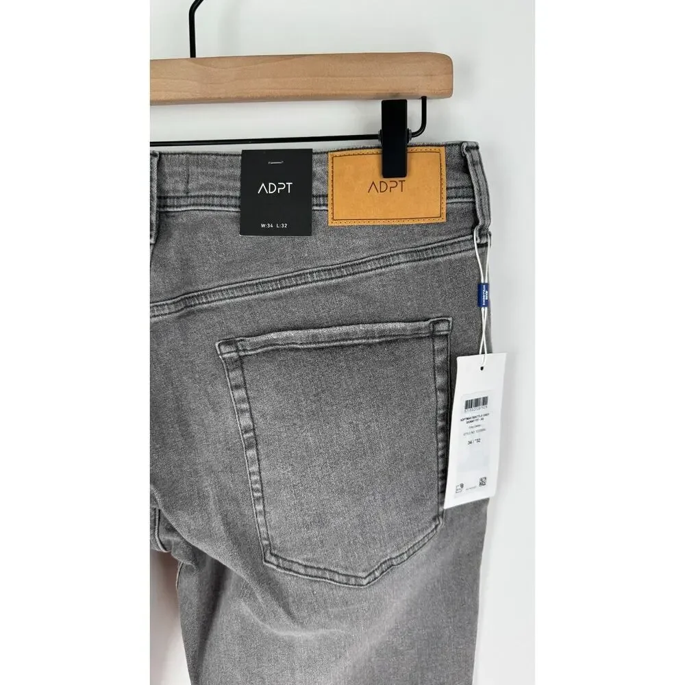 ADPT Mens Grey Denim Spray On Skinny Fit Jeans Distressed Heavy Rips Size 34x32